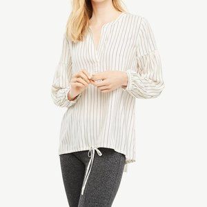 Ann Taylor Striped Split Neck Drawstring Top EUC